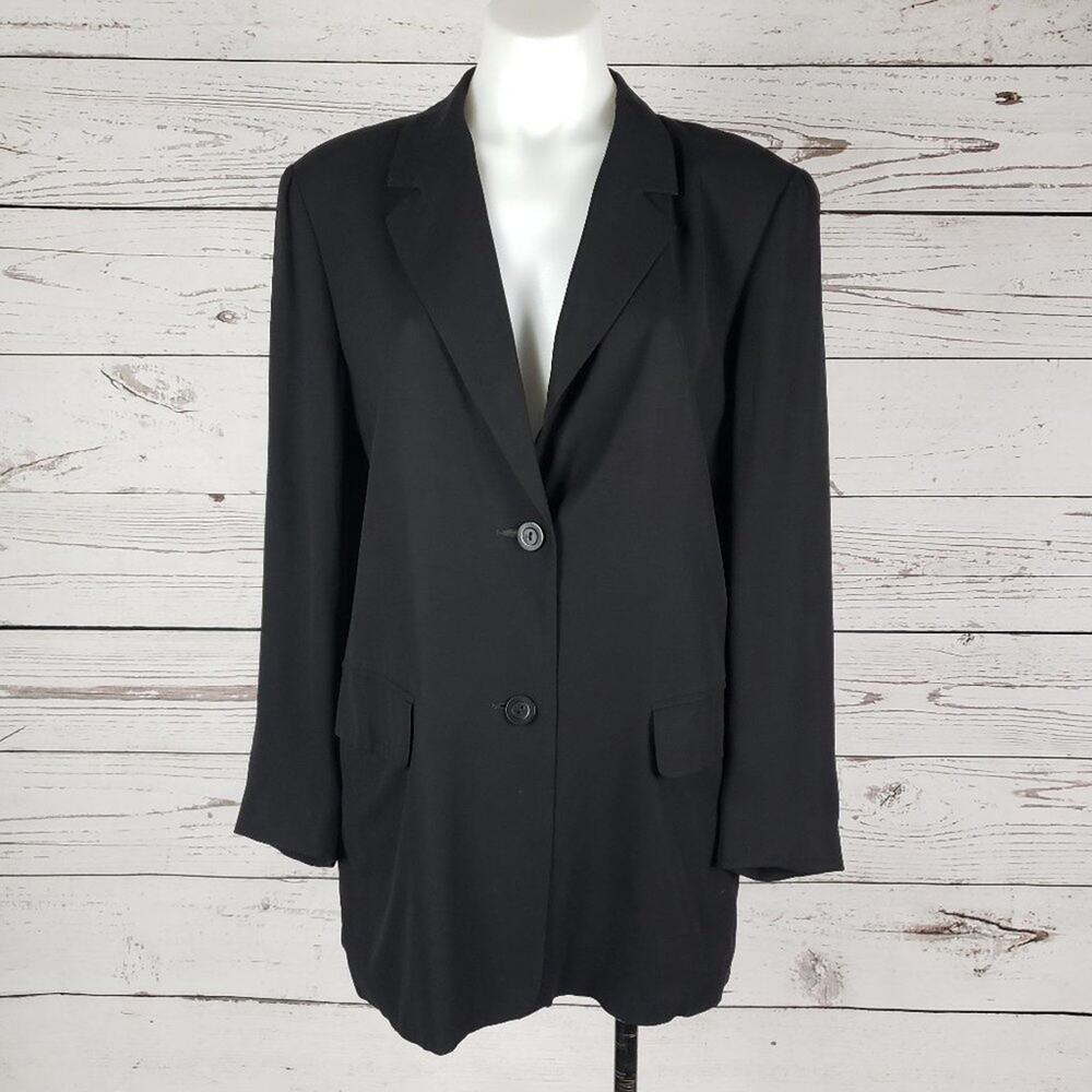 MaxMara 2-Button Solid Black Black Blazer Jacket Women's Size 8